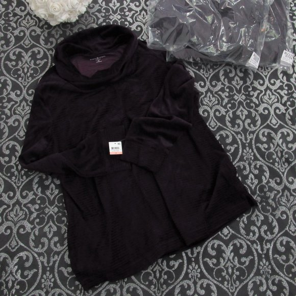 NWT Purple Velour Ribbed Cowl Neck Top Sweater - Picture 9 of 10